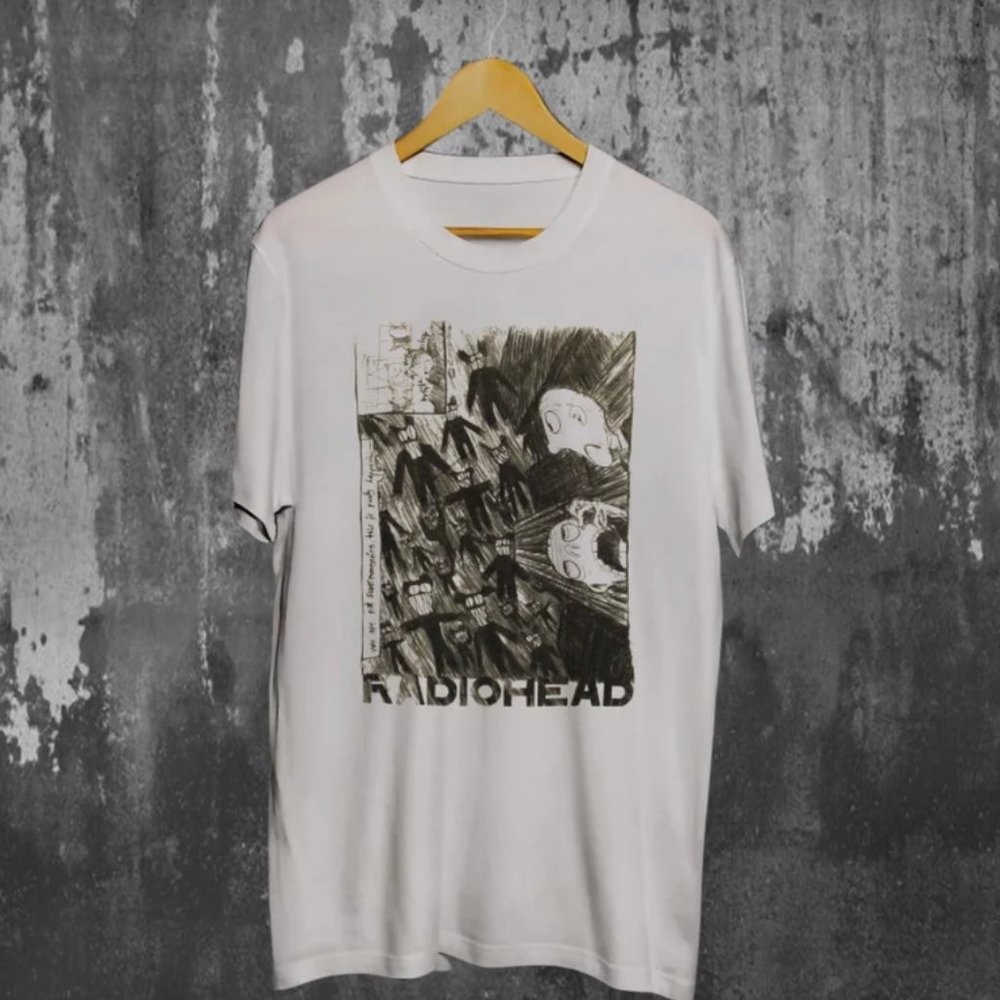 Radiohead Scribble Natural Tan White T-Shirt,Radiohead T-shirt, Unisex T-shirt